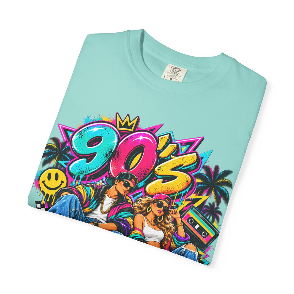 90s Retro Streetwear T-Shirt — Vintage Boombox & Neon Graffiti Design