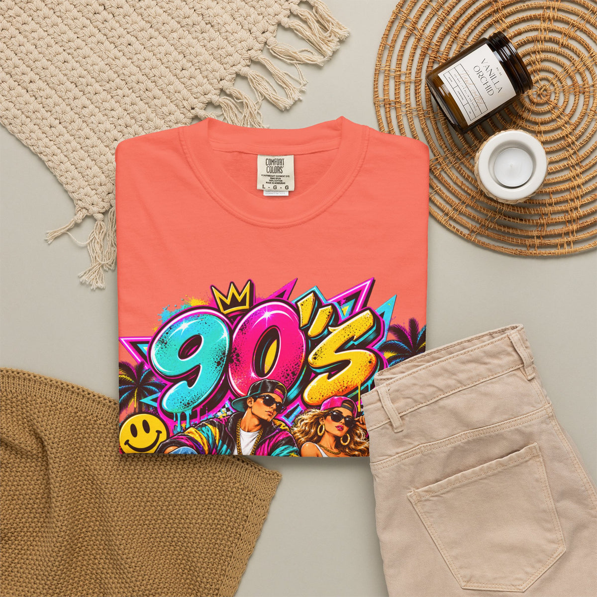 90s Retro Streetwear T-Shirt — Vintage Boombox & Neon Graffiti Design