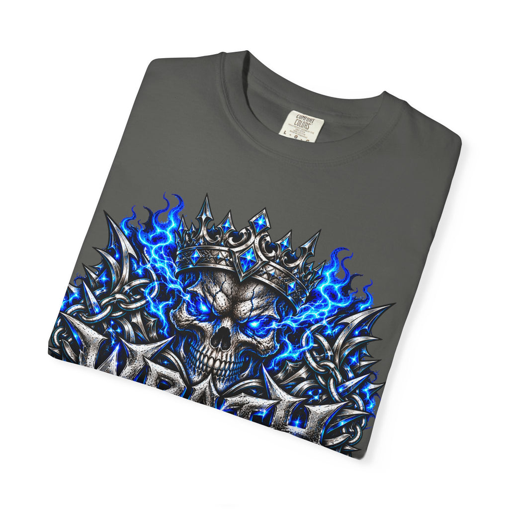 Wrath Skull Crown T‑Shirt — Blue Flame Gothic Graphic Tee