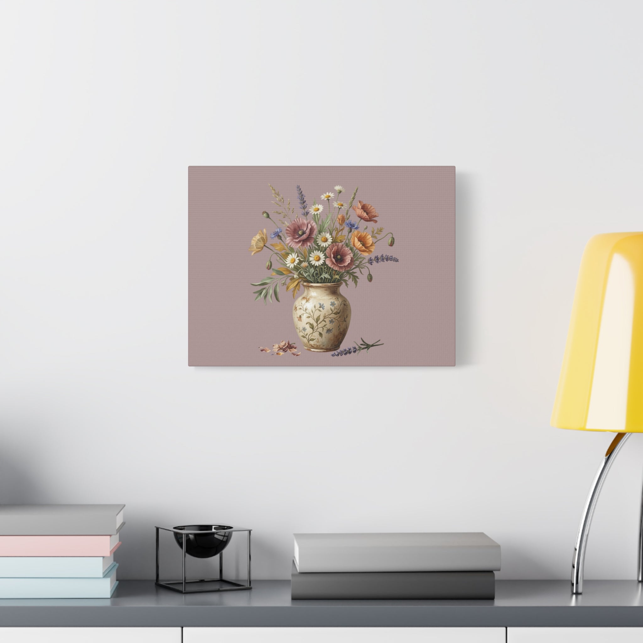 Botanical Vase Floral Canvas Print — Vintage Wildflower Wall Art