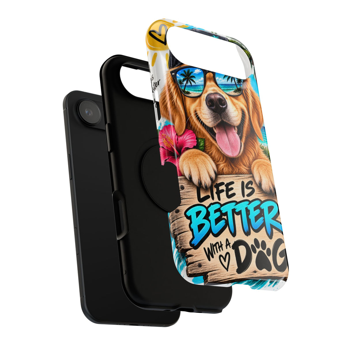 Impact-Resistant Phone Case — "Life Is Better With a Dog" Tropical Dog Design