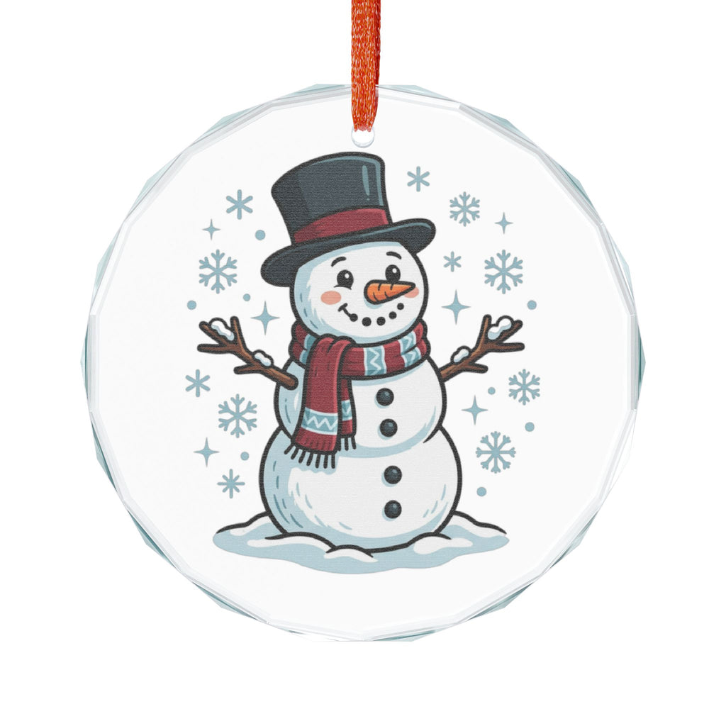 Glass Ornament - Cute Snowman Holiday Ornament with Top Hat & Scarf