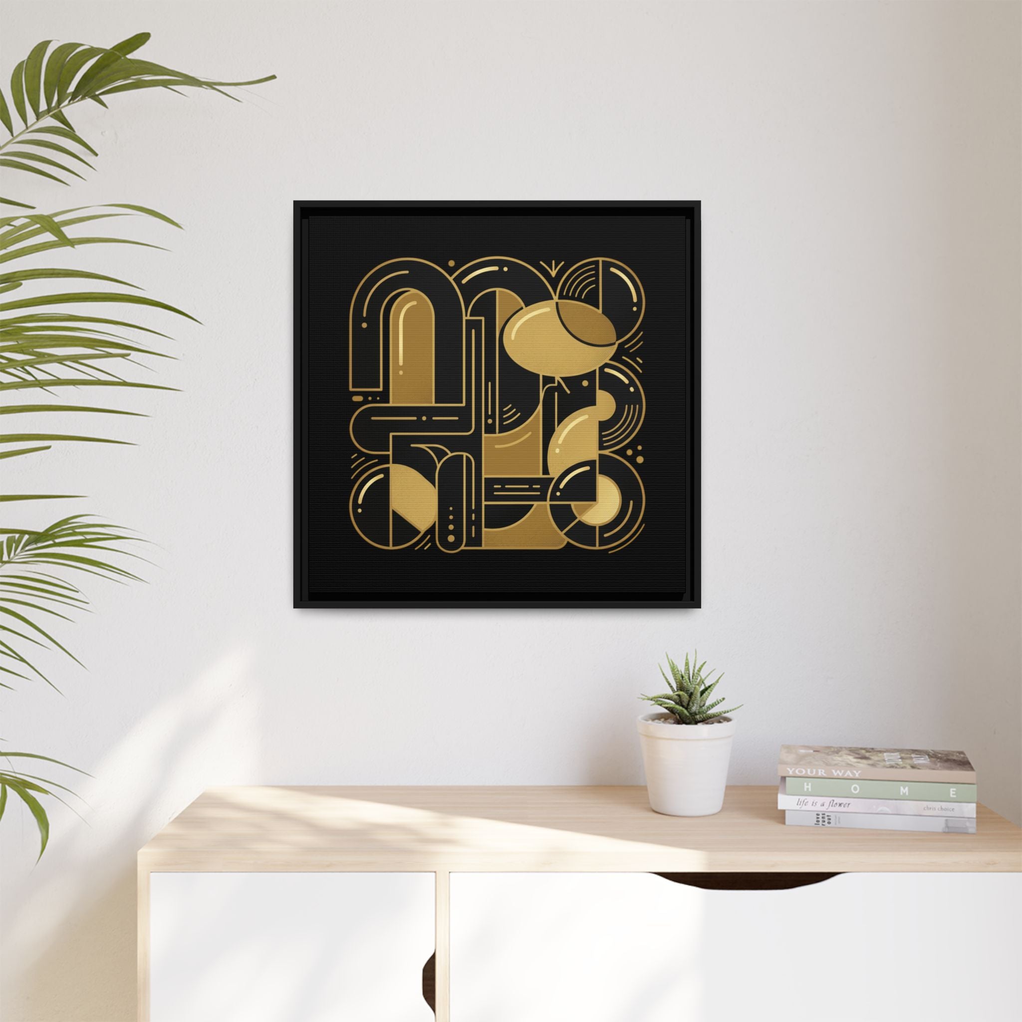 Gold Geometric Art Print — Framed Matte Canvas