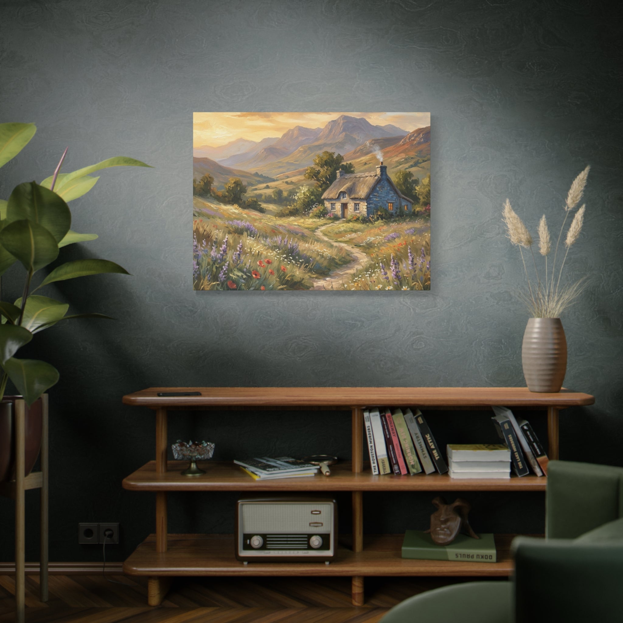 Countryside Cottage Canvas Wall Art — Tranquil Rustic Landscape Print