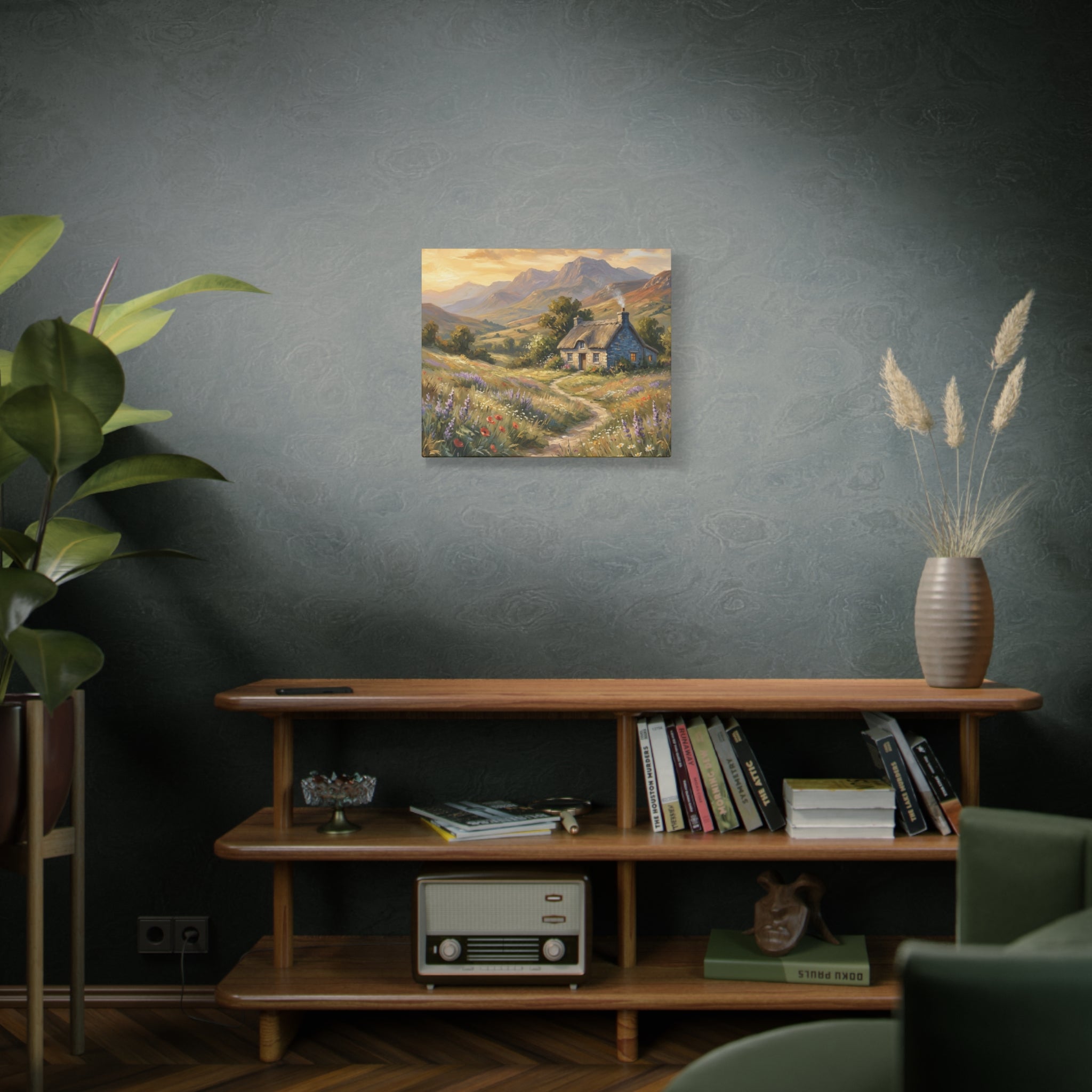 Countryside Cottage Canvas Wall Art — Tranquil Rustic Landscape Print
