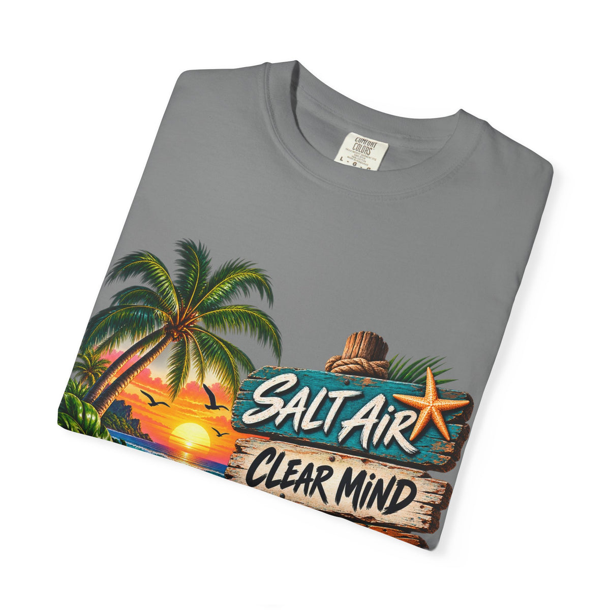 Salt Air, Clear Mind T-Shirt — Tropical Sunset Beach Graphic Tee