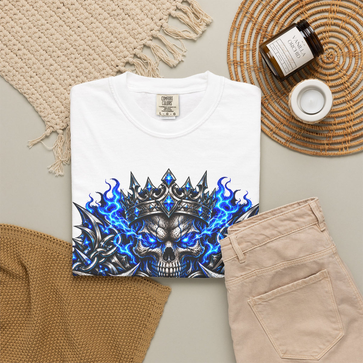 Wrath Skull Crown T‑Shirt — Blue Flame Gothic Graphic Tee