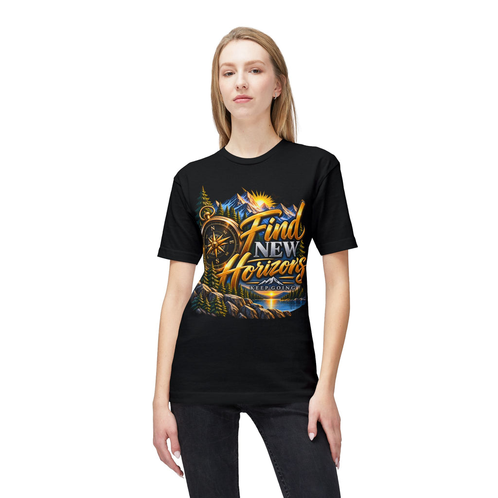 Find New Horizons T-Shirt — Adventure Compass Mountain Graphic Tee