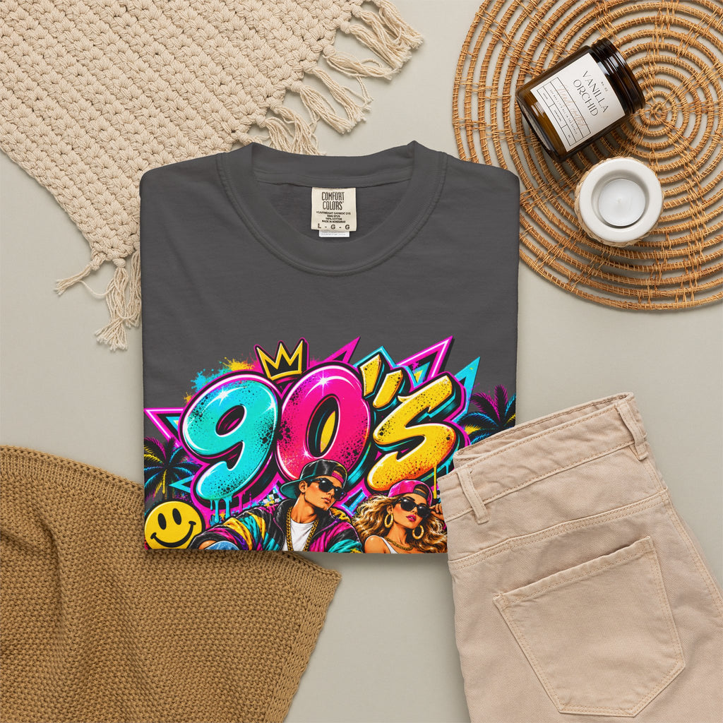 90s Retro Streetwear T-Shirt — Vintage Boombox & Neon Graffiti Design