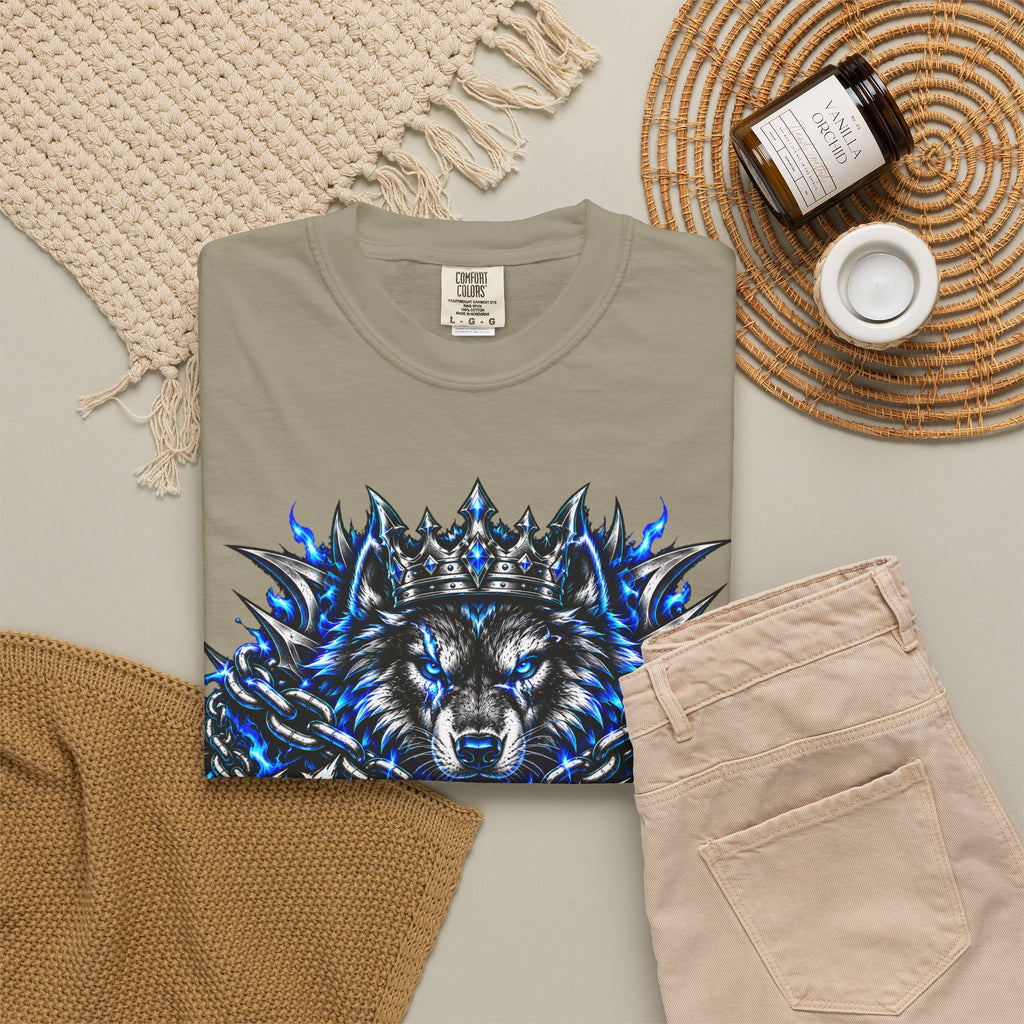 Wolf 'Unstoppable' Graphic Tee — Bold Blue Crowned Wolf Shirt