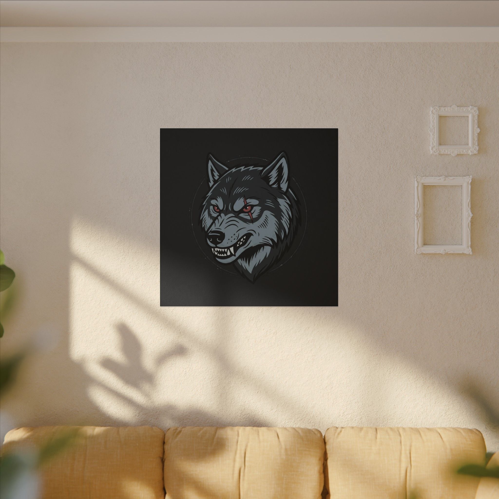 Wolf Head Canvas Wall Art — Fierce Gray Wolf Portrait Matte Stretched