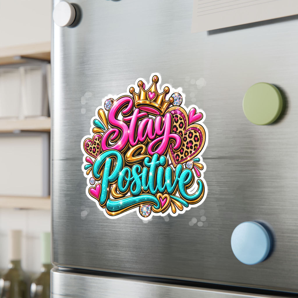 Stay Positive Vinyl Sticker — Colorful Crowned Heart Decal for Laptops, Water Bottles & Windows