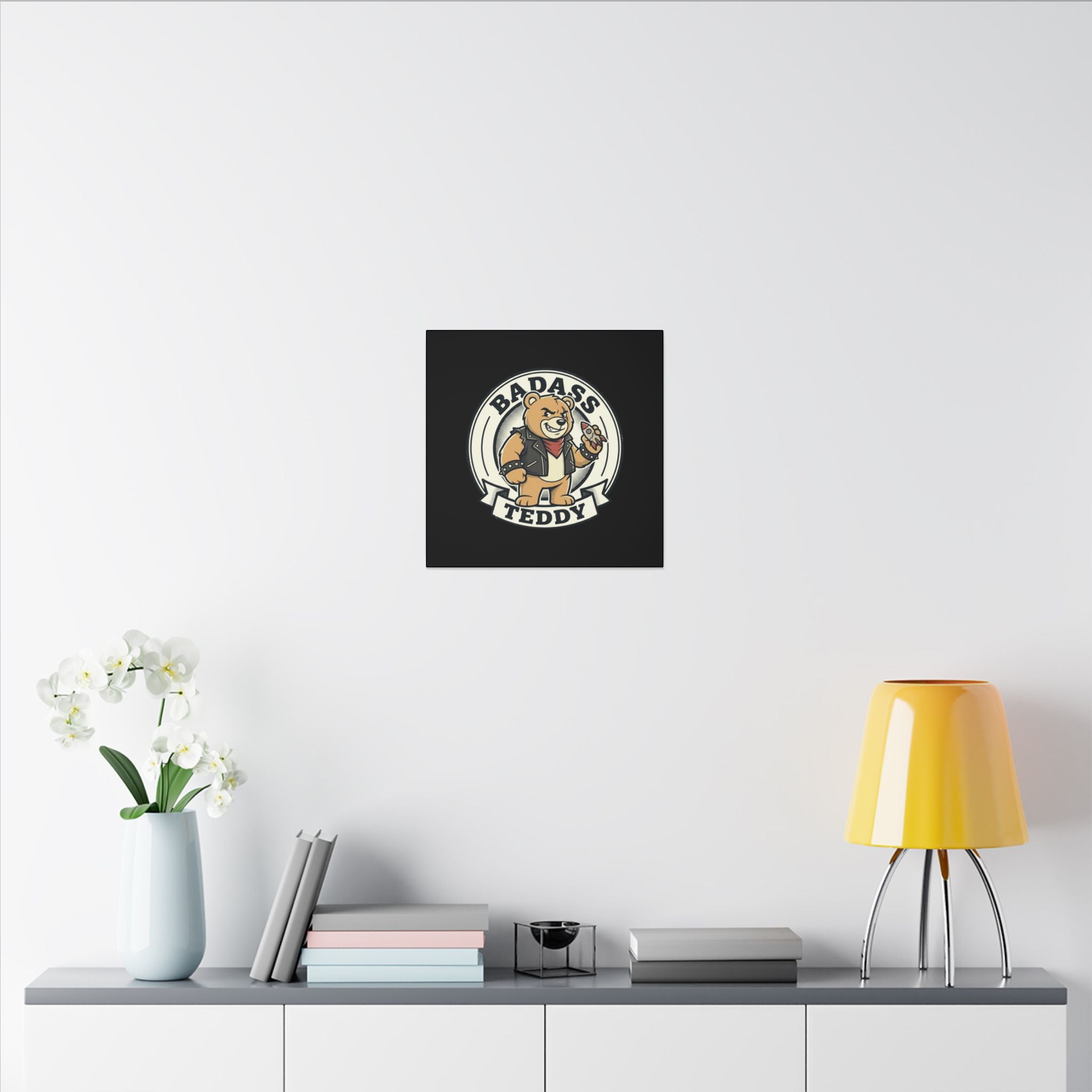 Badass Teddy Canvas Wall Art — Edgy Teddy Bear Stretched Matte Print