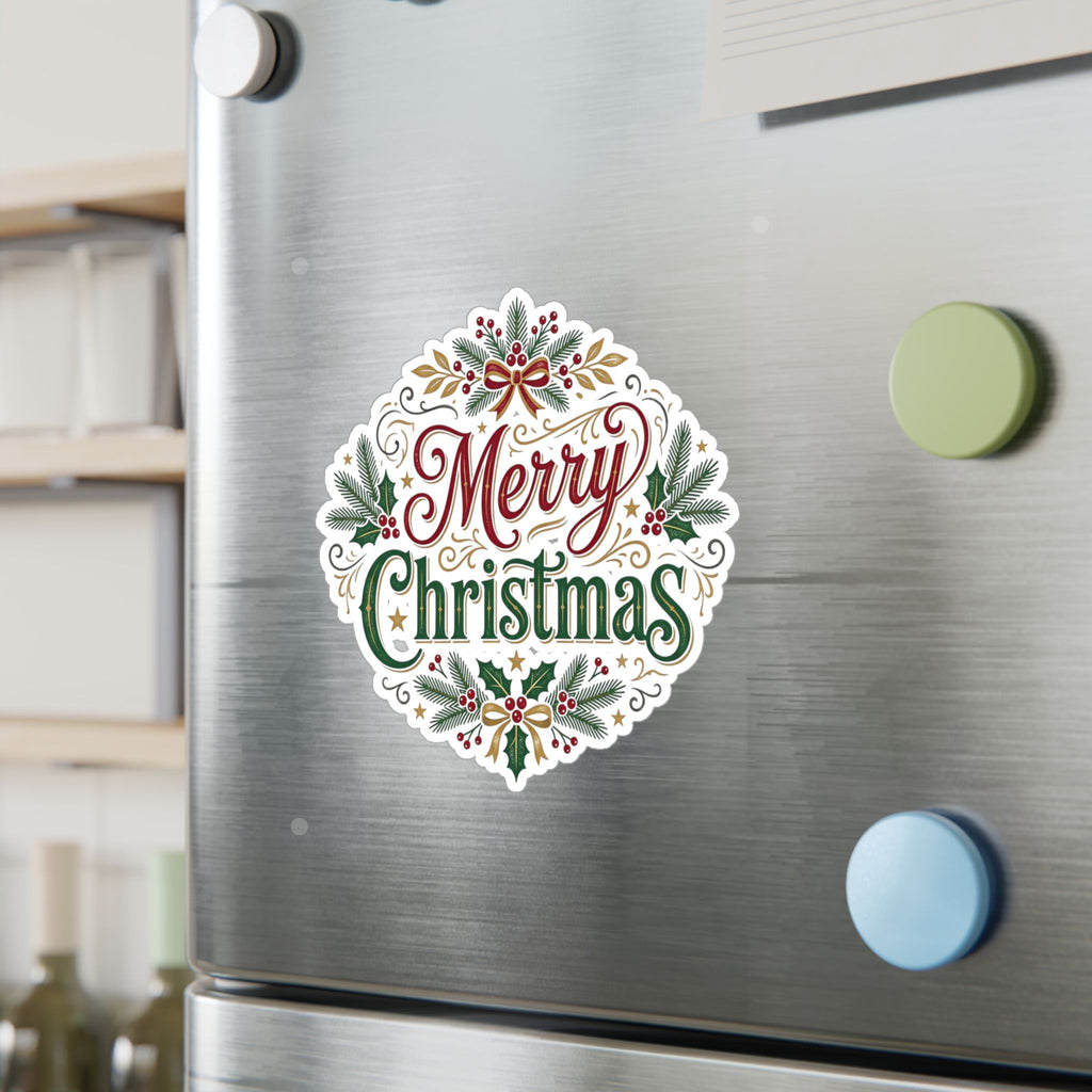 Merry Christmas Vinyl Decal — Holiday Wreath Sticker for Windows, Laptops & Gifts