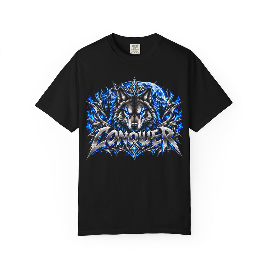 Conqueror Wolf Graphic T-Shirt — Fierce Blue Wolf Design