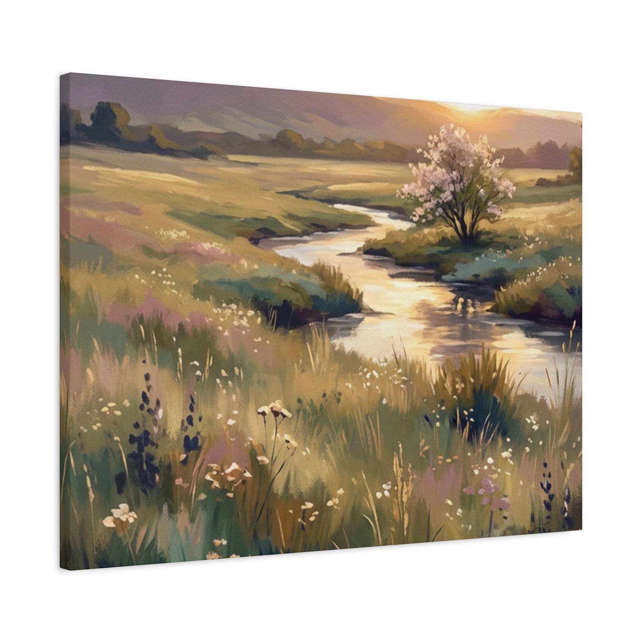 Serene Meadow Stream Matte Canvas Art — Stretched Wall Decor