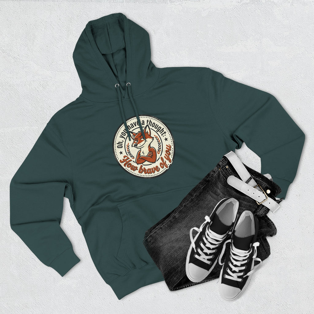 Fox Badge Hoodie — "Be Brave & Kind" Retro Emblem Fleece Hoodie