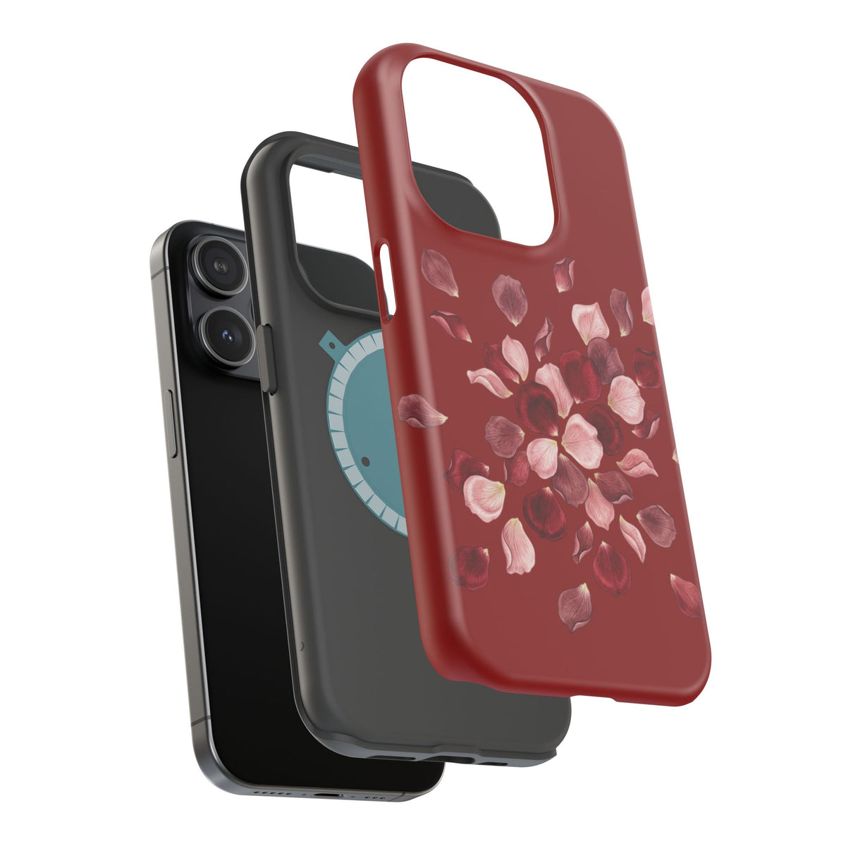 Phone Case — Red Floral Petal Magnetic Impact-Resistant Cover