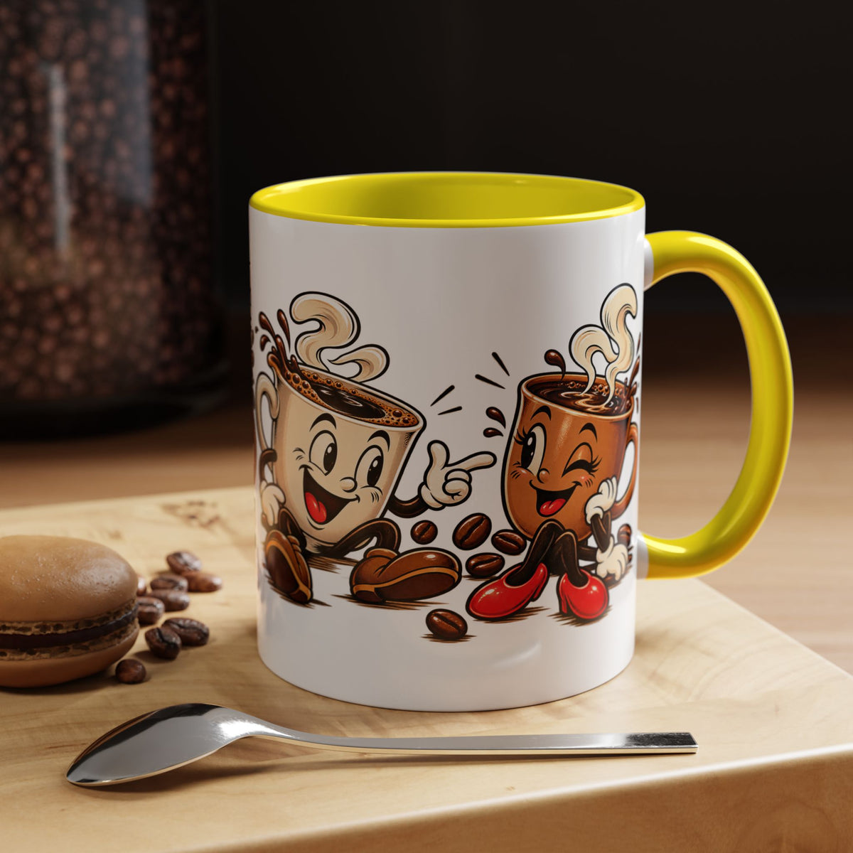 Coffee Cartoon Mug — Cute Dancing Coffee Cups Accent Mug
