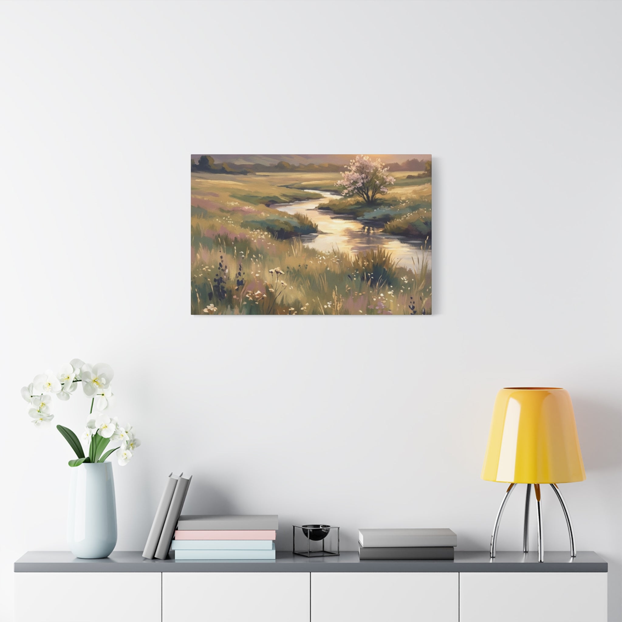 Serene Meadow Stream Matte Canvas Art — Stretched Wall Decor