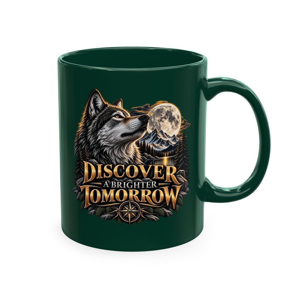 Discover Tomorrow Ceramic Mug — Howling Wolf & Moon Coffee Cup