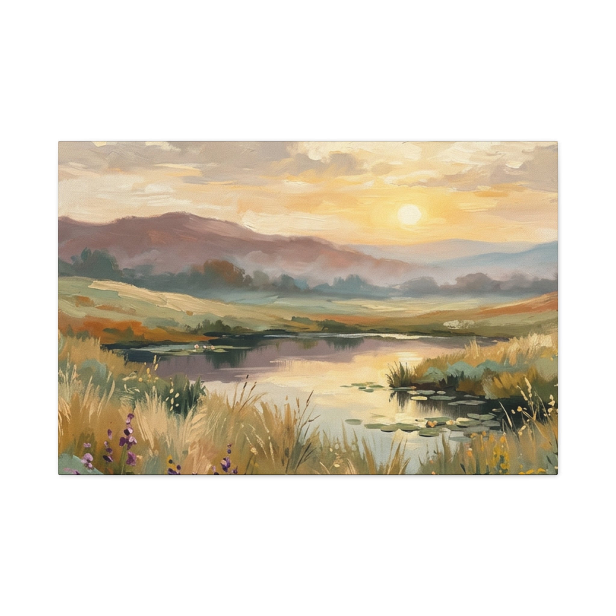 Sunset Meadow Canvas Wall Art — Stretched Matte Landscape Print