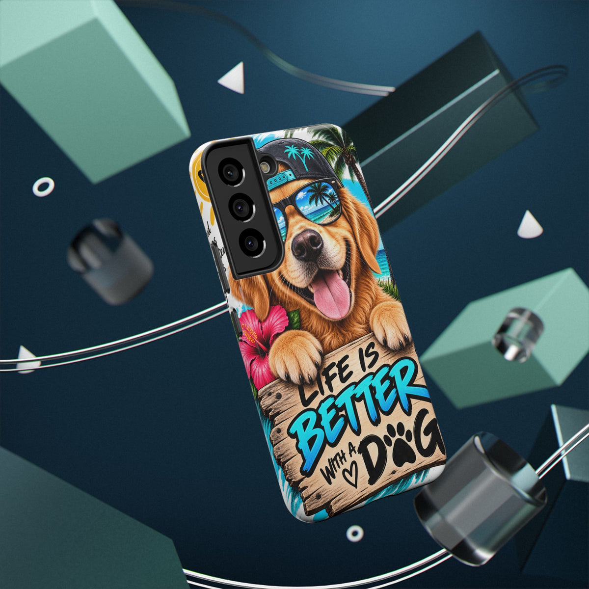 Impact-Resistant Phone Case — "Life Is Better With a Dog" Tropical Dog Design