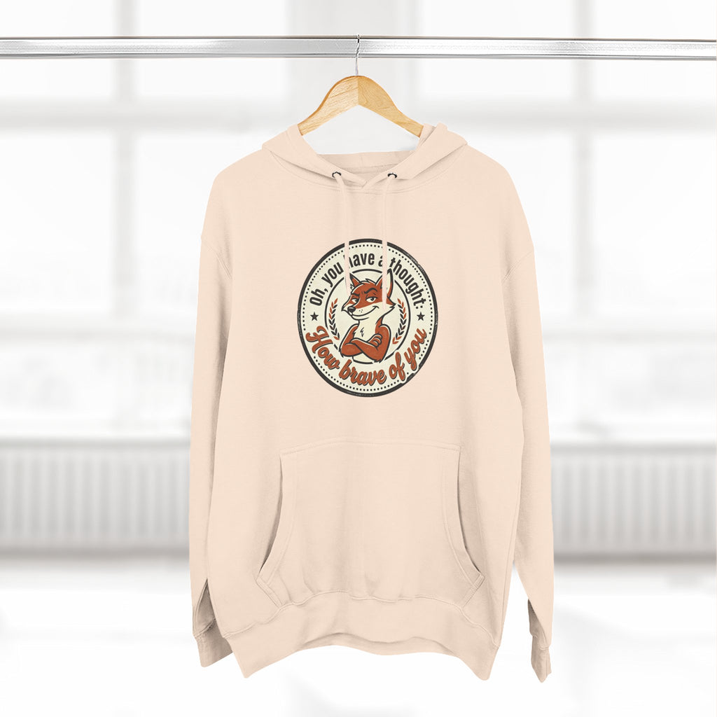 Fox Badge Hoodie — "Be Brave & Kind" Retro Emblem Fleece Hoodie