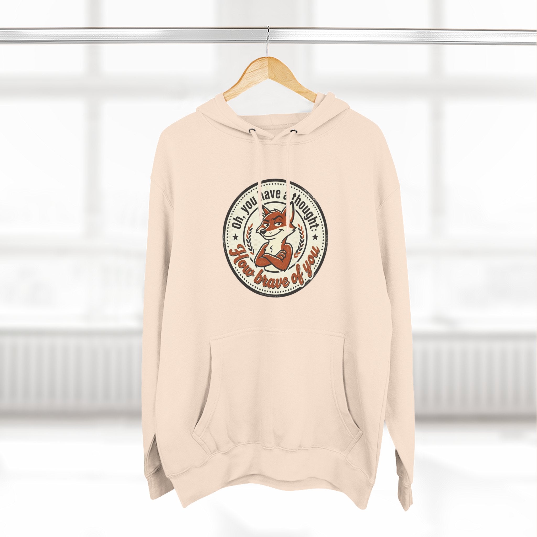 Fox Badge Hoodie — "Be Brave & Kind" Retro Emblem Fleece Hoodie