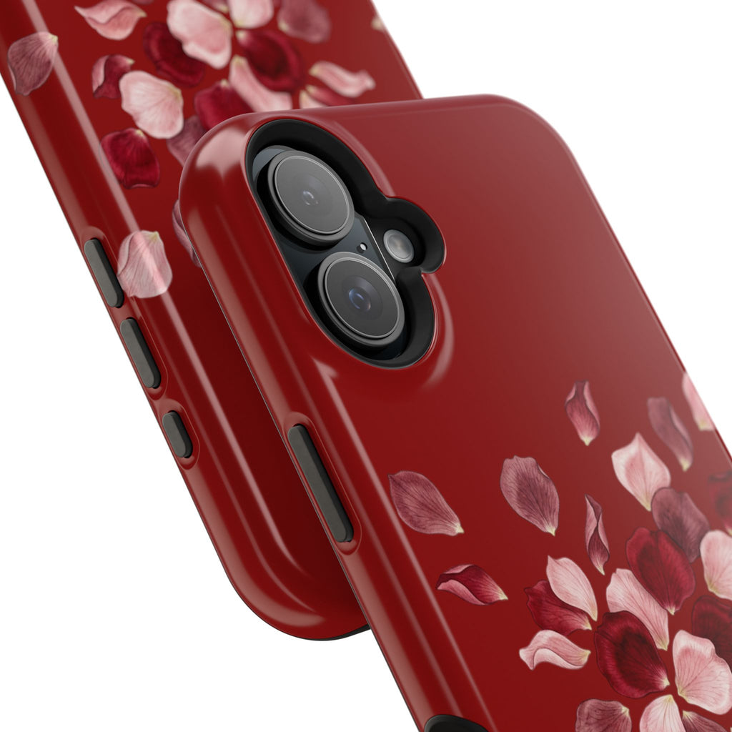 Phone Case — Red Floral Petal Magnetic Impact-Resistant Cover