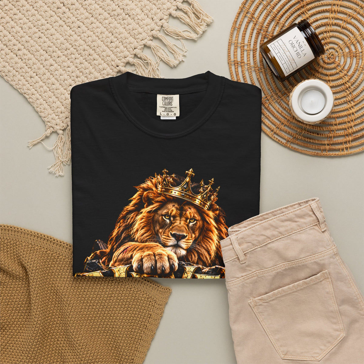 Lion Graphic T-Shirt — "Never Give Up: Great Things Take Time" Motivational Tee
