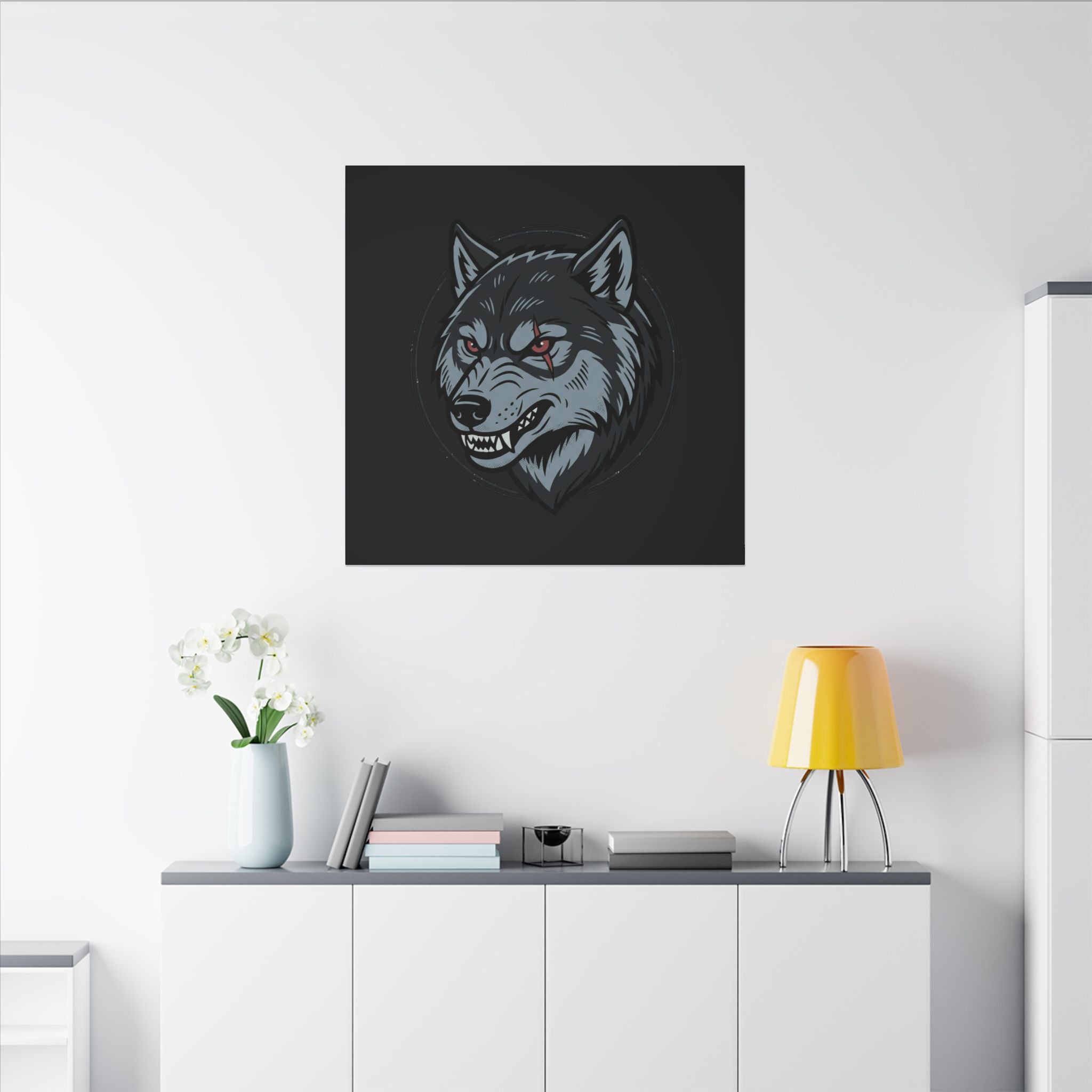 Wolf Head Canvas Wall Art — Fierce Gray Wolf Portrait Matte Stretched