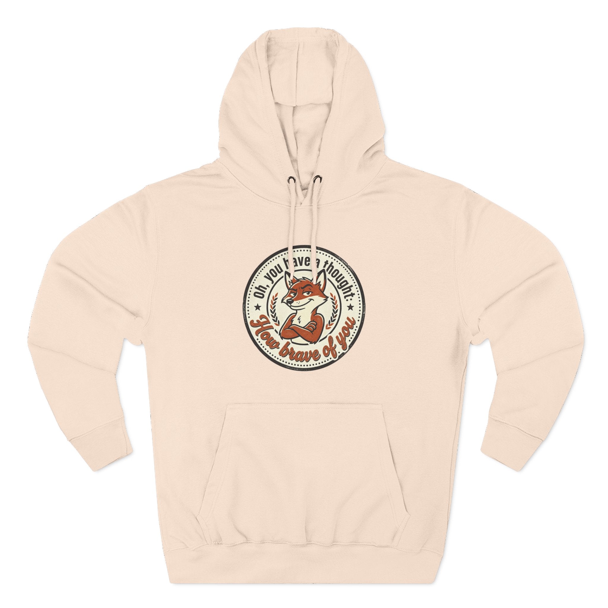 Fox Badge Hoodie — "Be Brave & Kind" Retro Emblem Fleece Hoodie
