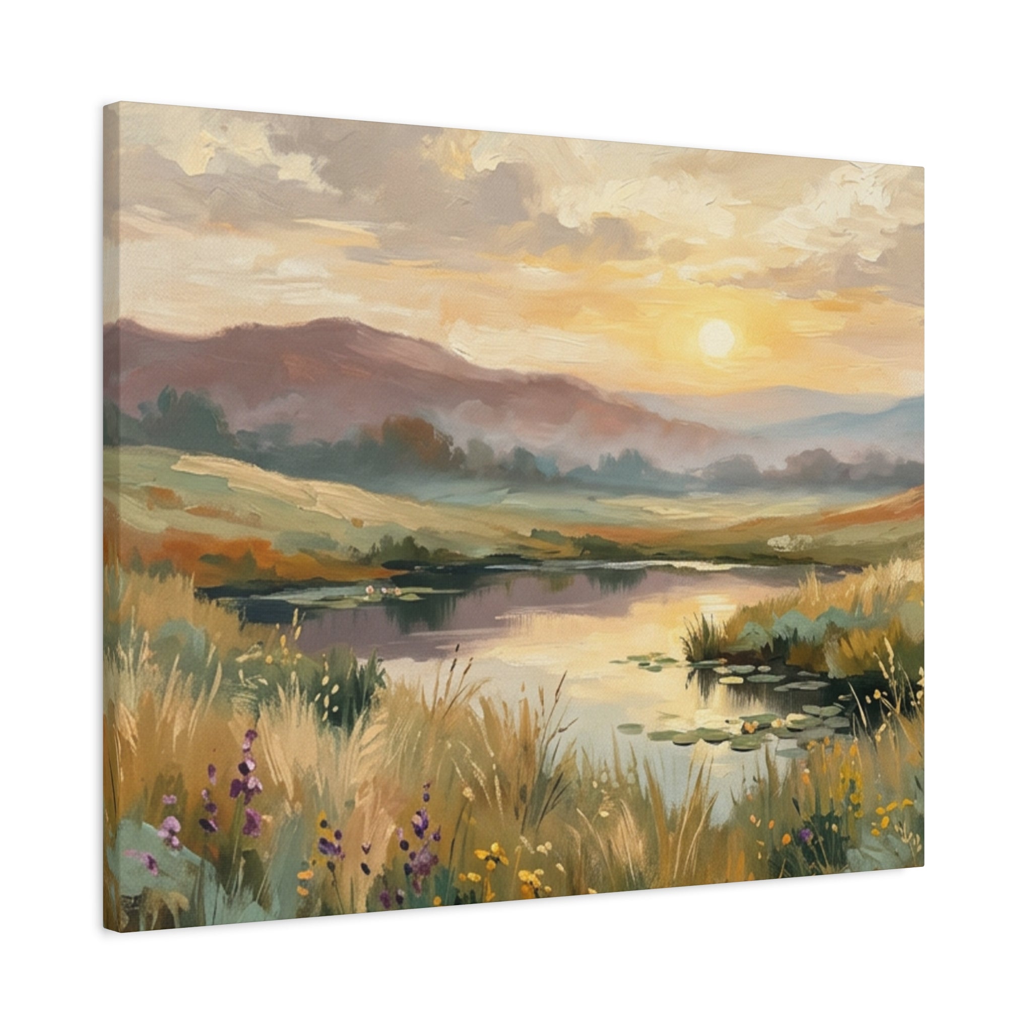 Sunset Meadow Canvas Wall Art — Stretched Matte Landscape Print