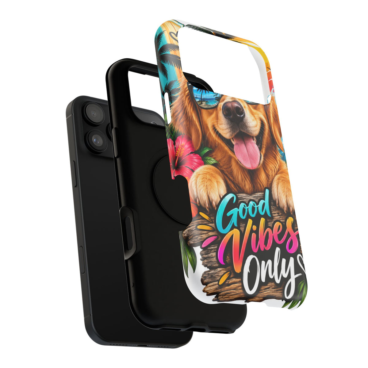 Phone Case — 'Good Vibes Only' Tropical Dog Impact-Resistant Case