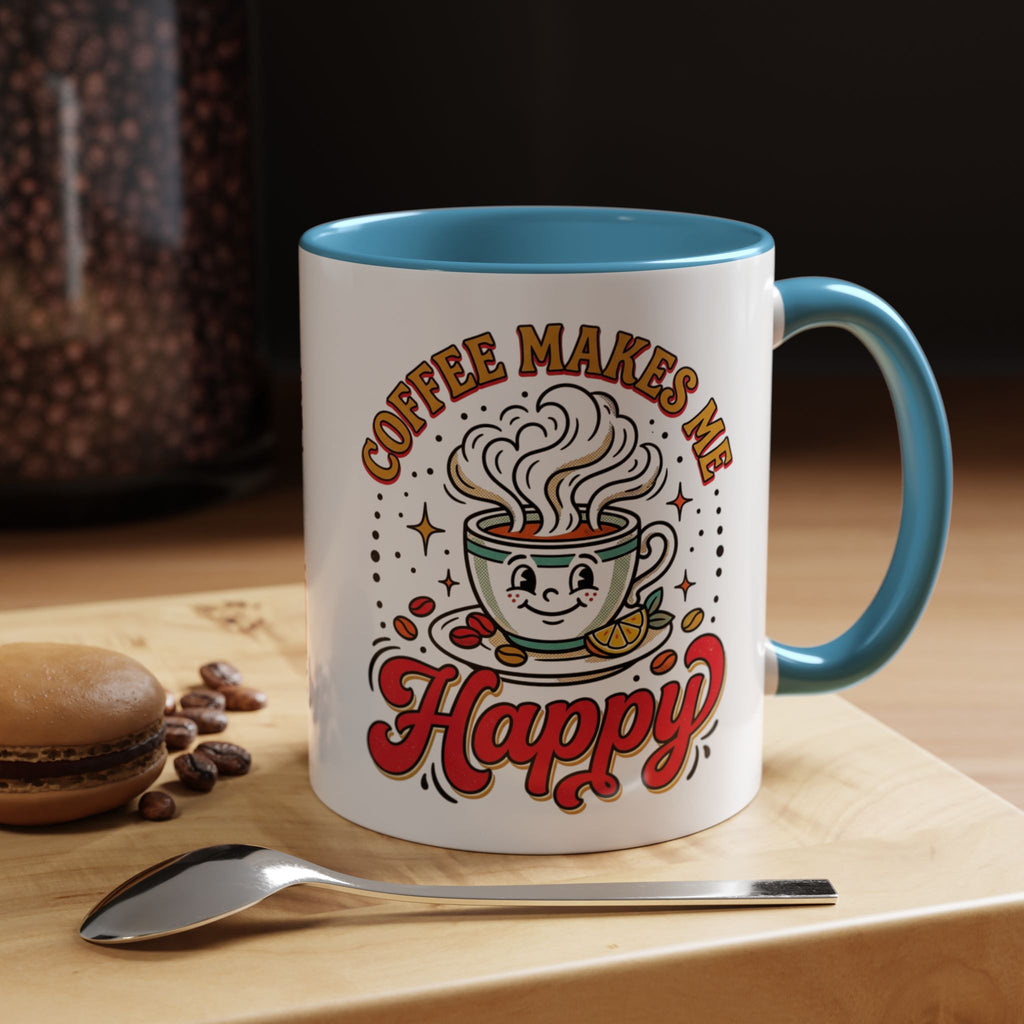 Coffee Mug — "Coffee Makes Me Happy" Cute Retro Accent Mug (11/15oz)