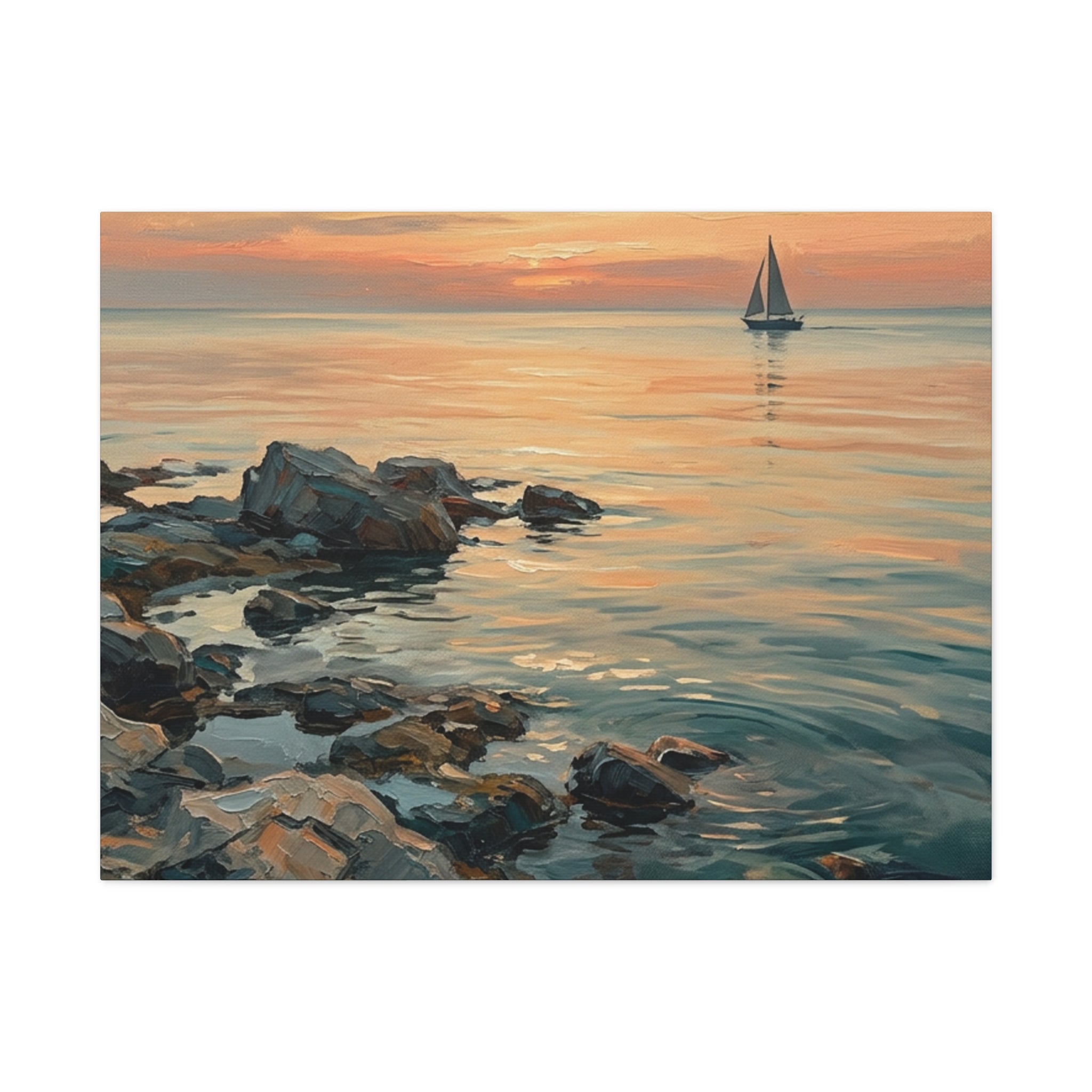 Sunset Sail Canvas Wall Art — Seascape Painting Print