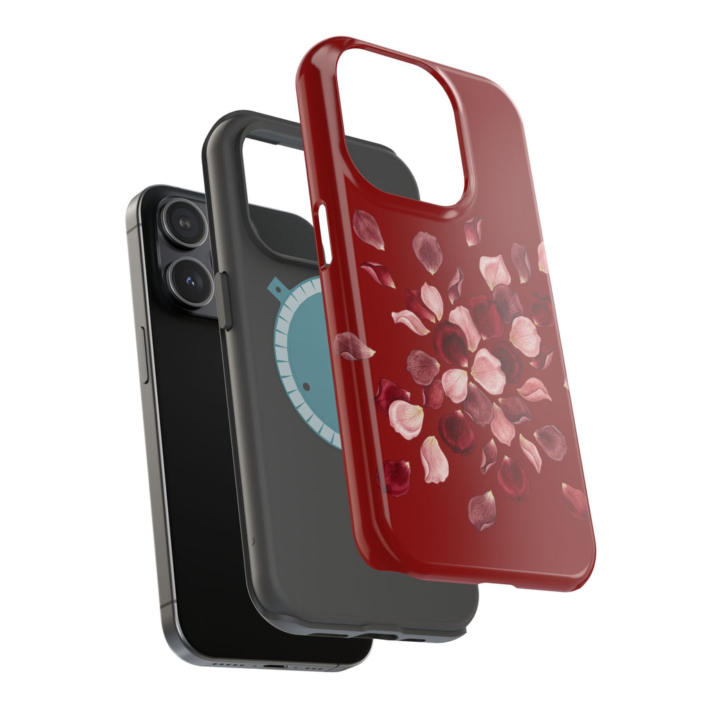 Phone Case — Red Floral Petal Magnetic Impact-Resistant Cover