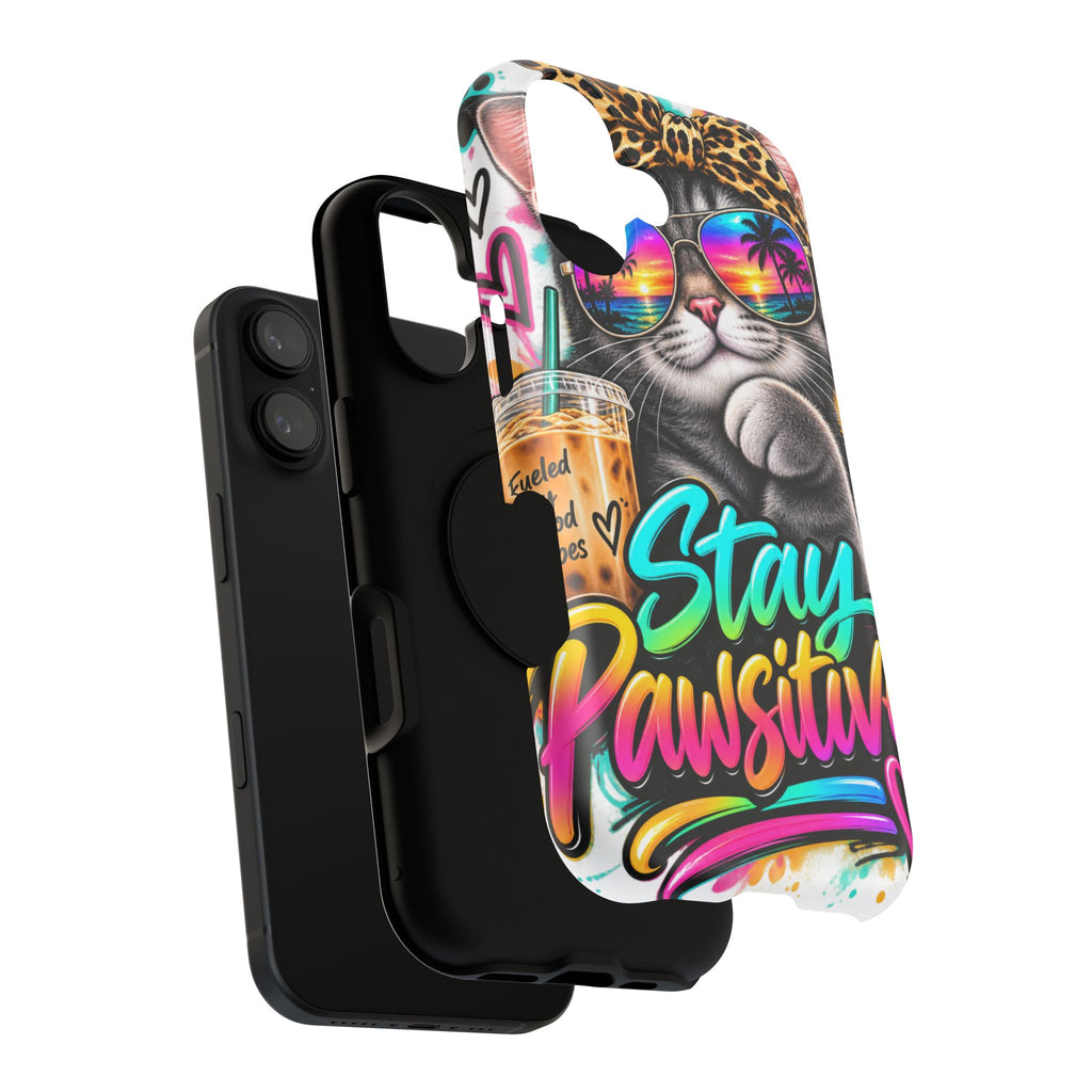 Phone Case — "Stay Pawsitive" Cat Impact-Resistant Case