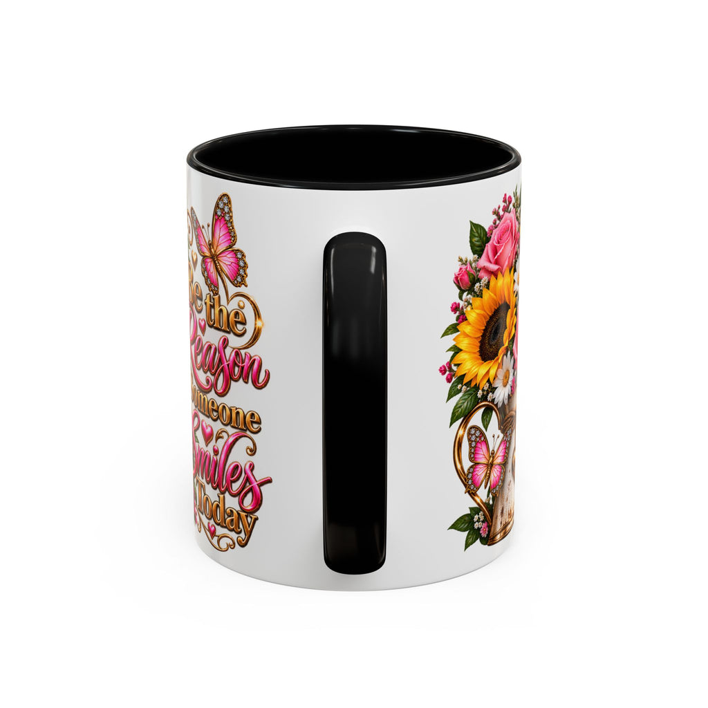 Be the Reason Someone Smiles Today Accent Coffee Mug – Floral Sunflower & Rose Inspirational 11/15oz