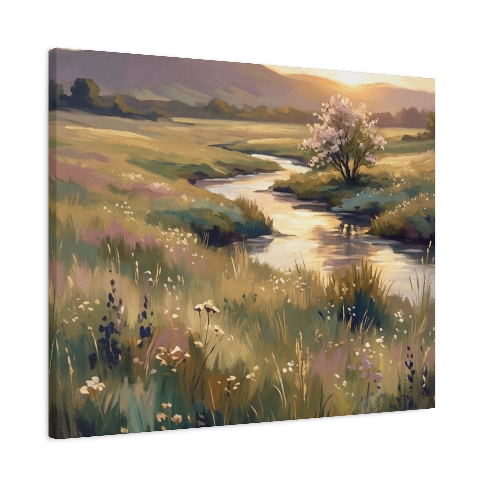 Serene Meadow Stream Matte Canvas Art — Stretched Wall Decor