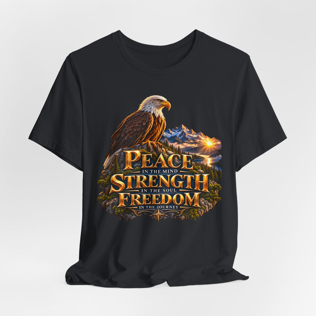 Eagle Mountain Sunrise T‑Shirt — "Peace Strength Freedom" Patriotic Tee
