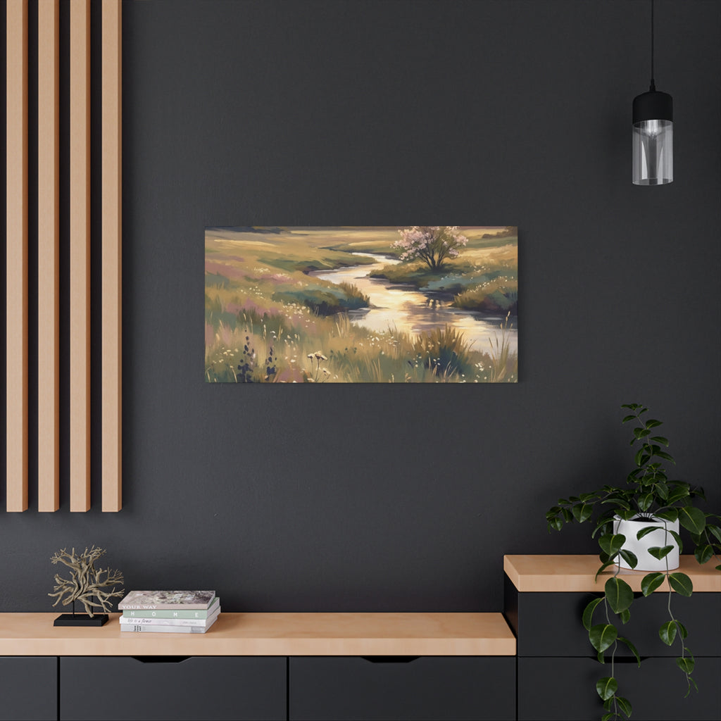 Serene Meadow Stream Matte Canvas Art — Stretched Wall Decor
