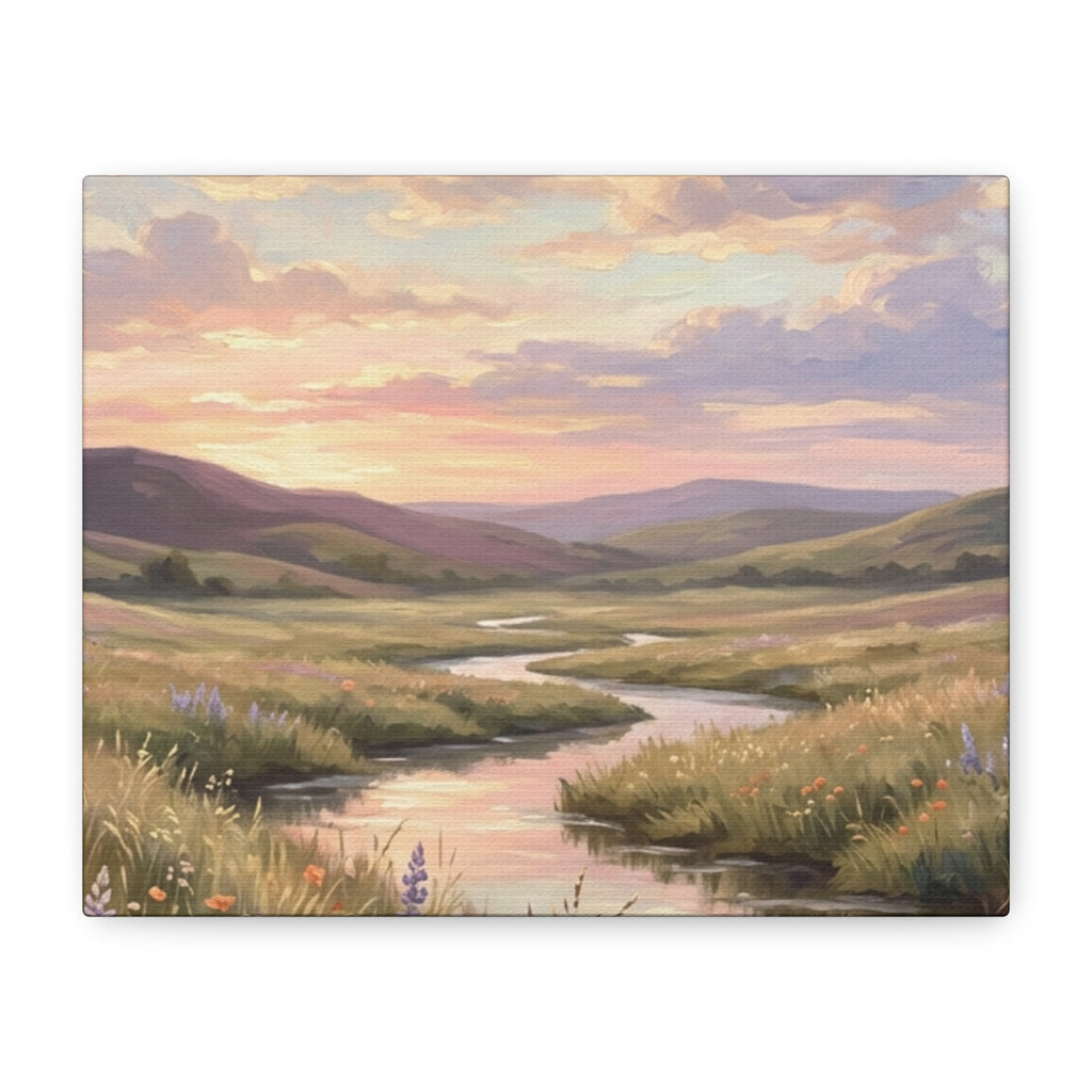 Sunset Meadow Canvas Wall Art - Stretched Matte Landscape Print