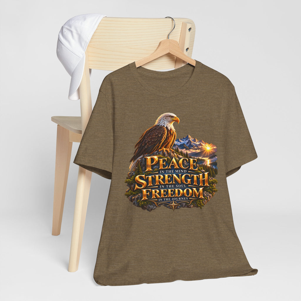 Eagle Mountain Sunrise T‑Shirt — "Peace Strength Freedom" Patriotic Tee