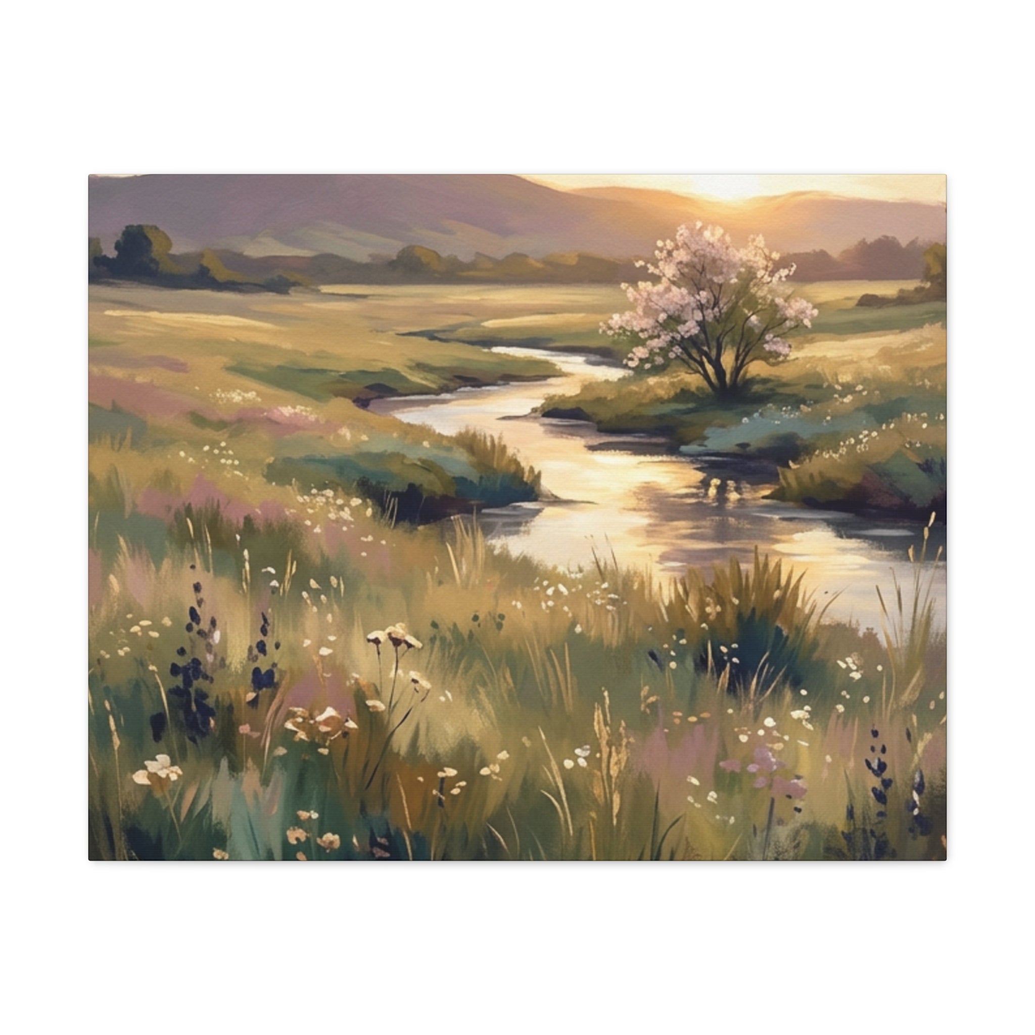 Serene Meadow Stream Matte Canvas Art — Stretched Wall Decor