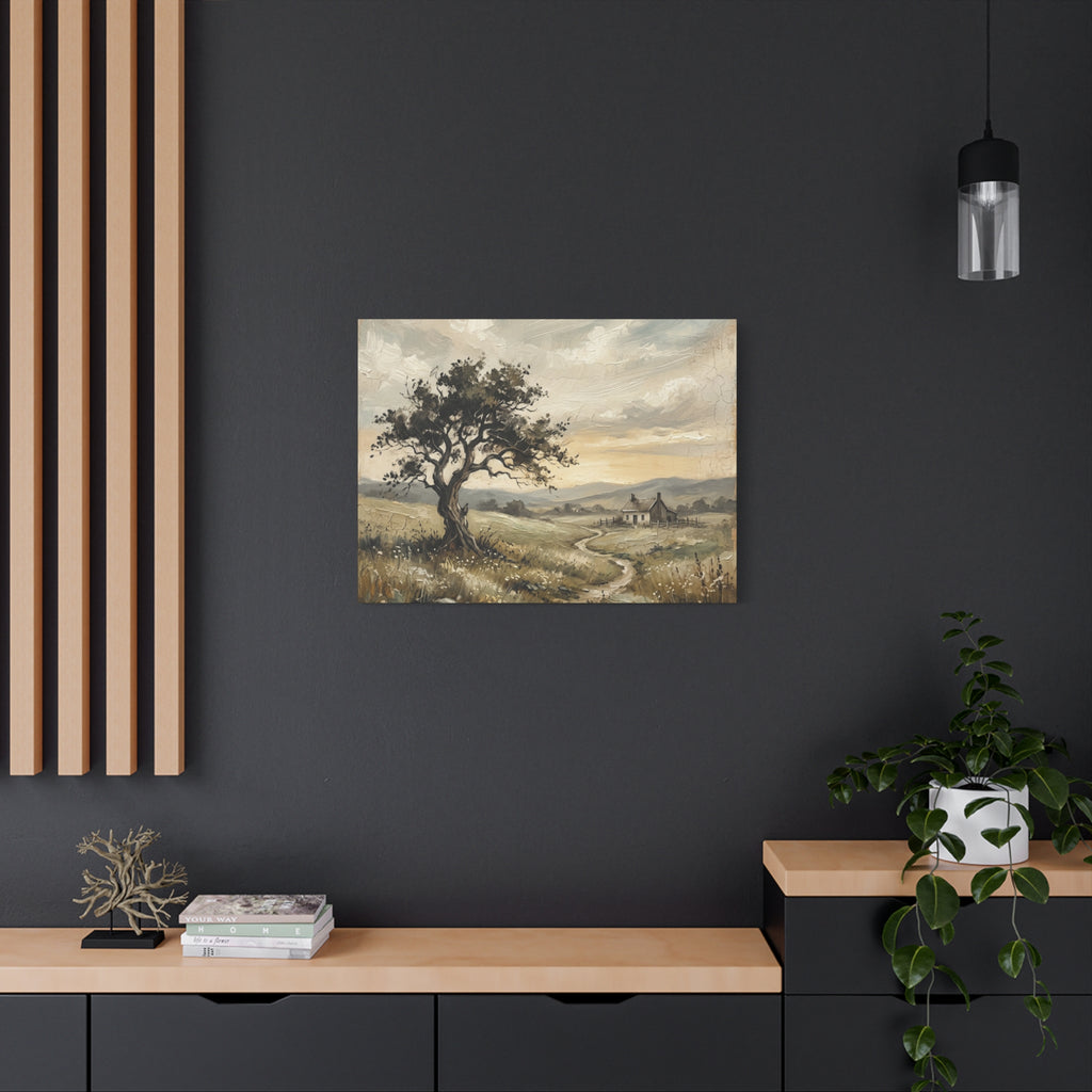 Rustic Countryside Canvas Wall Art — Serene Landscape Matte Stretched Canvas Print
