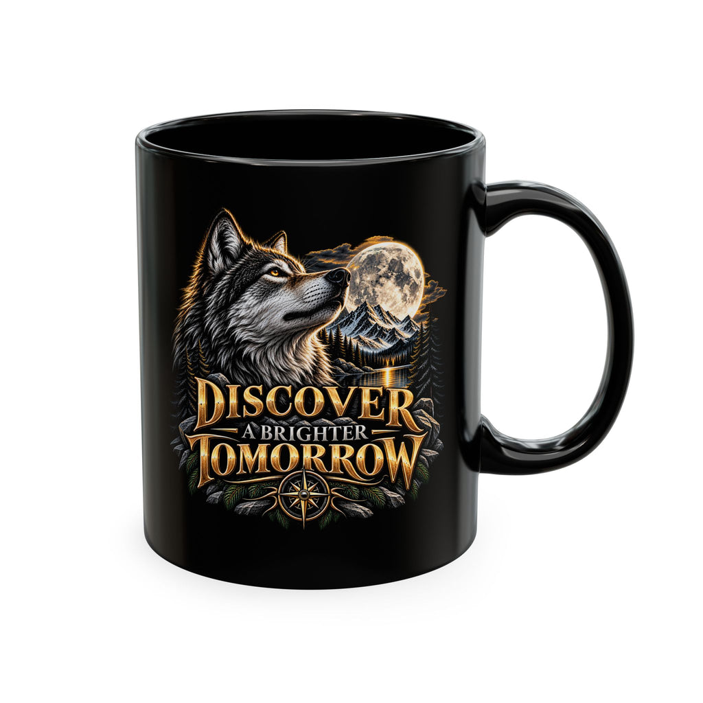 Discover Tomorrow Ceramic Mug — Howling Wolf & Moon Coffee Cup