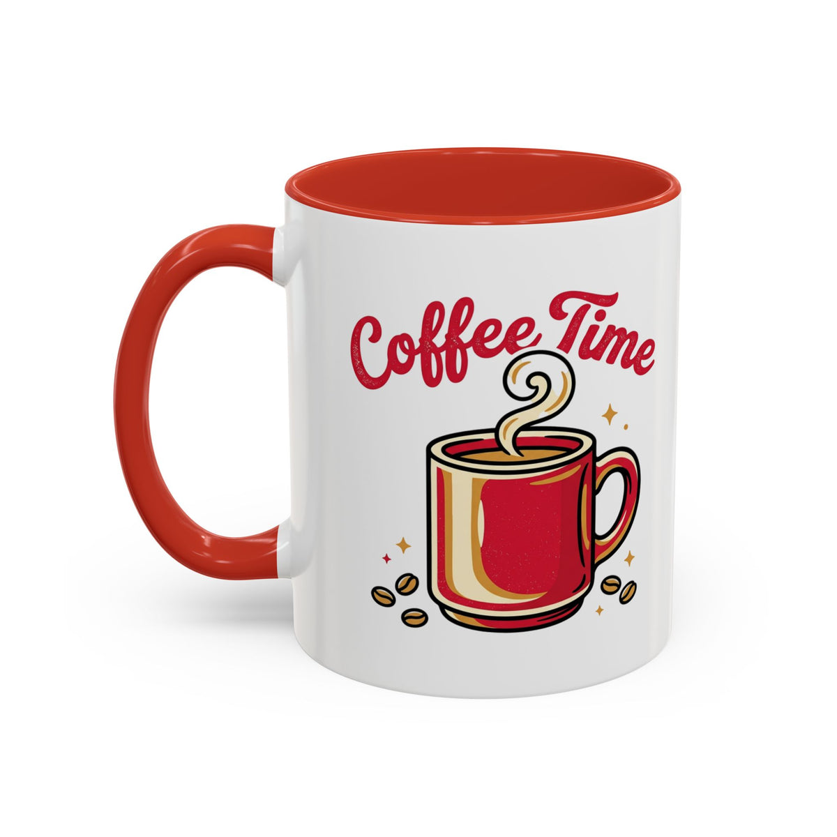 Coffee Mug - "Coffee Time" Red Accent Ceramic Mug (11/15oz)