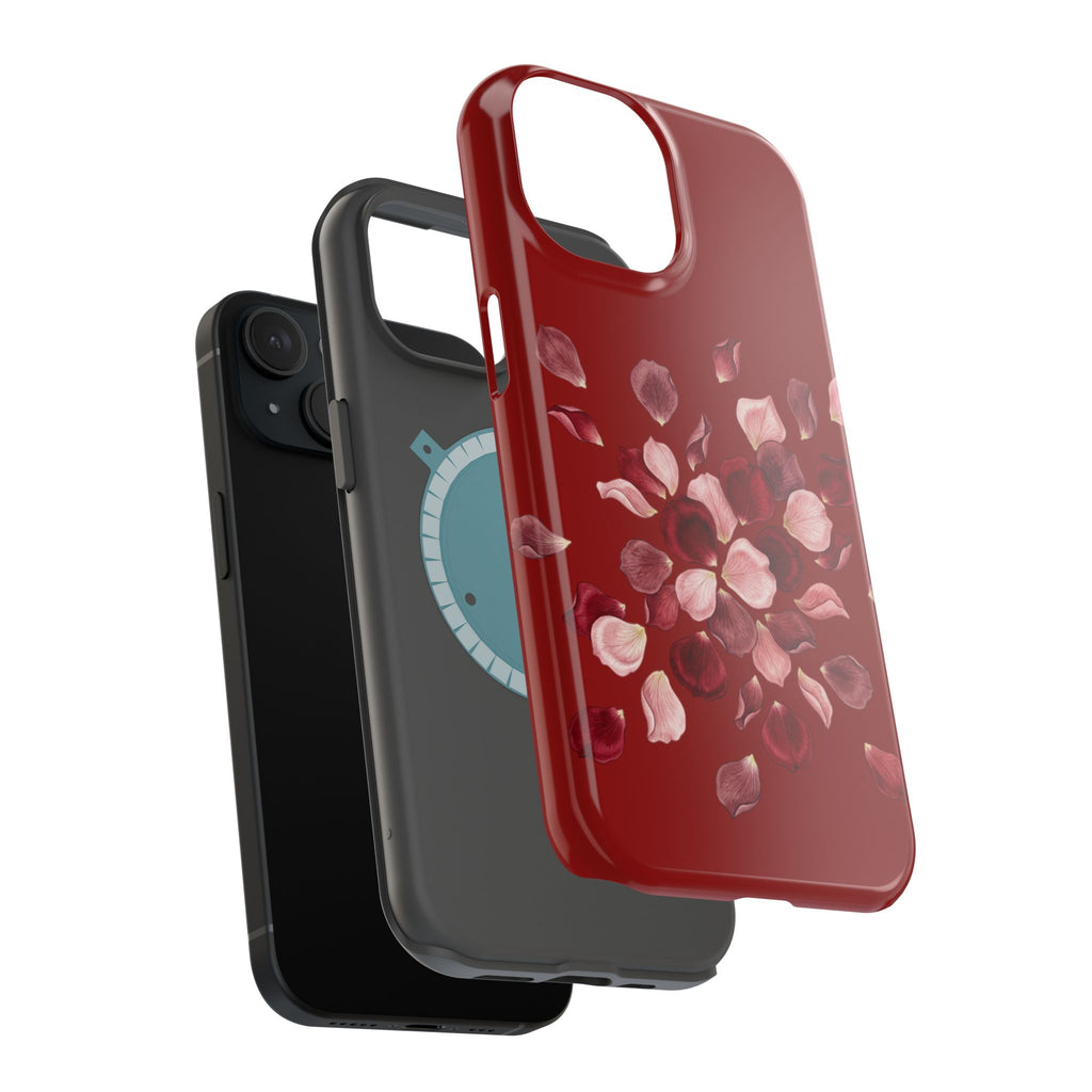 Phone Case — Red Floral Petal Magnetic Impact-Resistant Cover